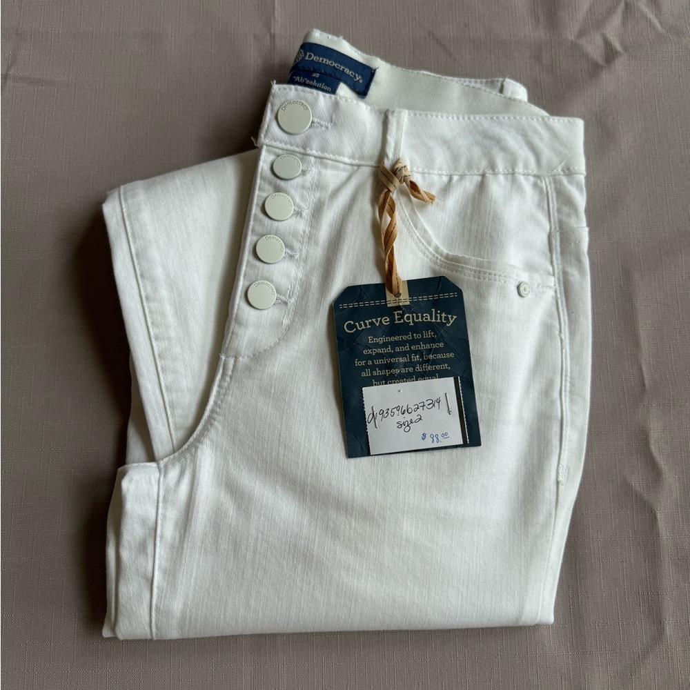 Democracy AB solution high rise optic White size 2-NWT $88.00 button closure